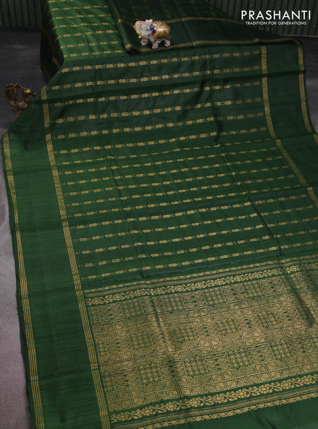 Pure dupion silk saree sap green with allover zari weaves and rettapet zari woven border