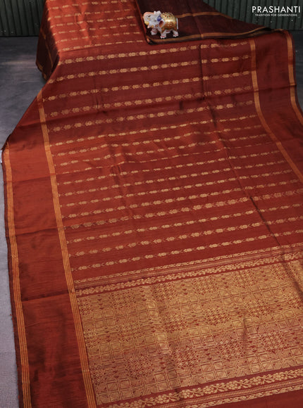 Pure dupion silk saree brown with allover zari weaves and rettapet zari woven border