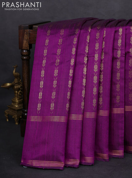 Pure dupion silk saree purple with allover zari weaves and rettapet zari woven border