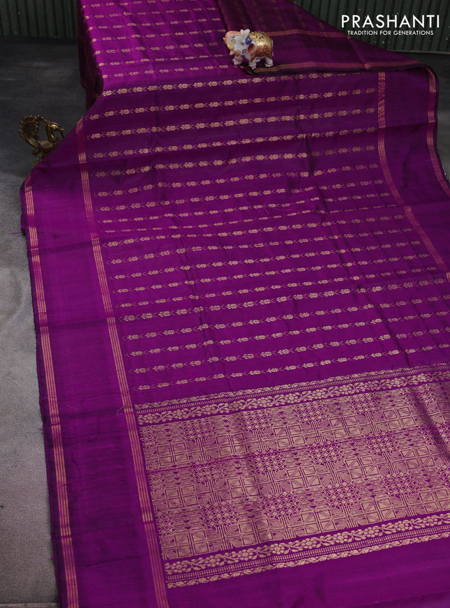 Pure dupion silk saree purple with allover zari weaves and rettapet zari woven border
