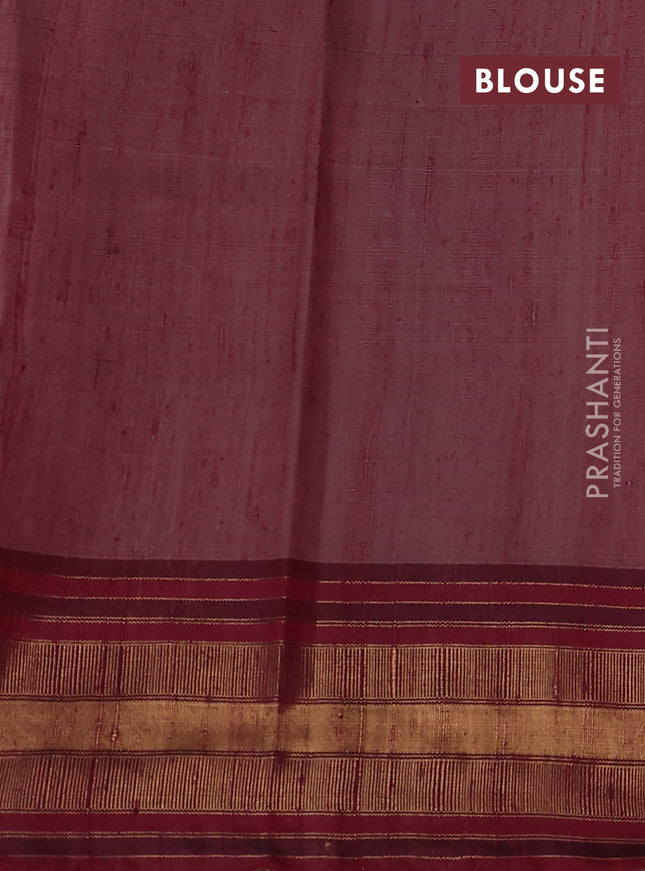 Pure dupion silk saree yellow and maroon with plain body and temple design zari woven border