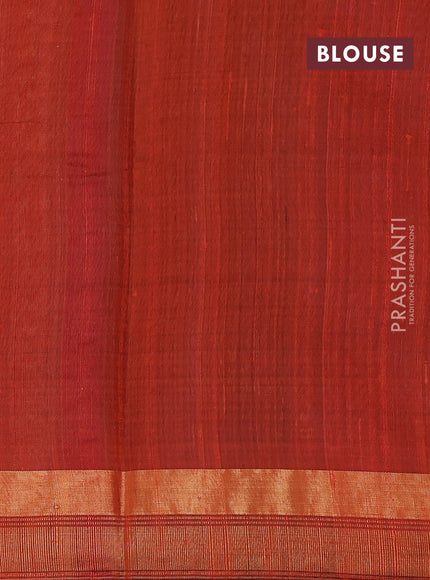 Pure dupion silk saree navy blue and rustic orange with plain body and temple design zari woven border