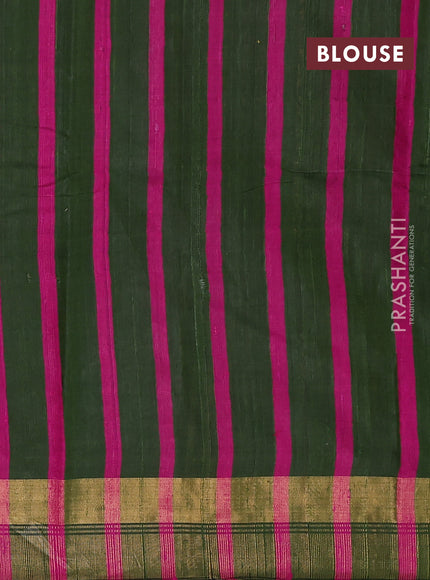 Pure dupion silk saree sap green and pink with plain body and temple design zari woven border