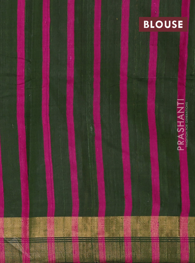 Pure dupion silk saree sap green and pink with plain body and temple design zari woven border