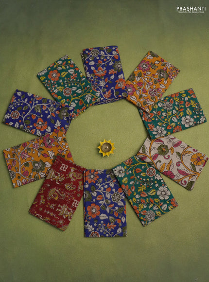 Kalamkari cotton blouse bits multi colour and multi design Pack of 10