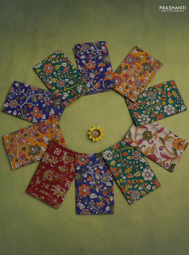 Kalamkari cotton blouse bits multi colour and multi design Pack of 10