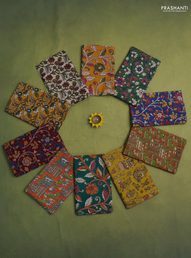 Kalamkari cotton blouse bits multi colour and multi design Pack of 10
