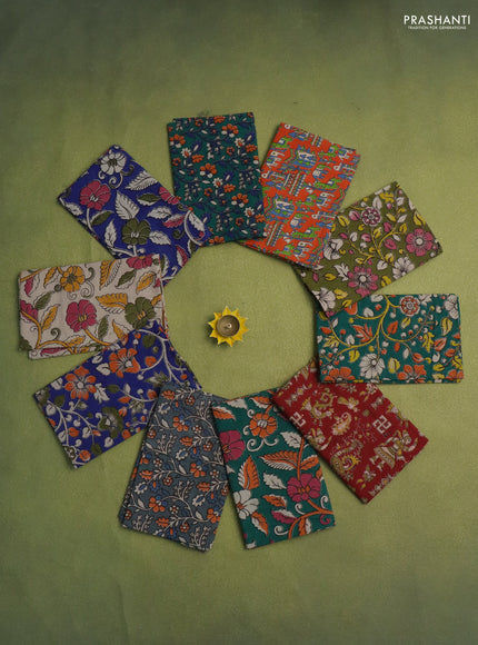 Kalamkari cotton blouse bits multi colour and multi design Pack of 10