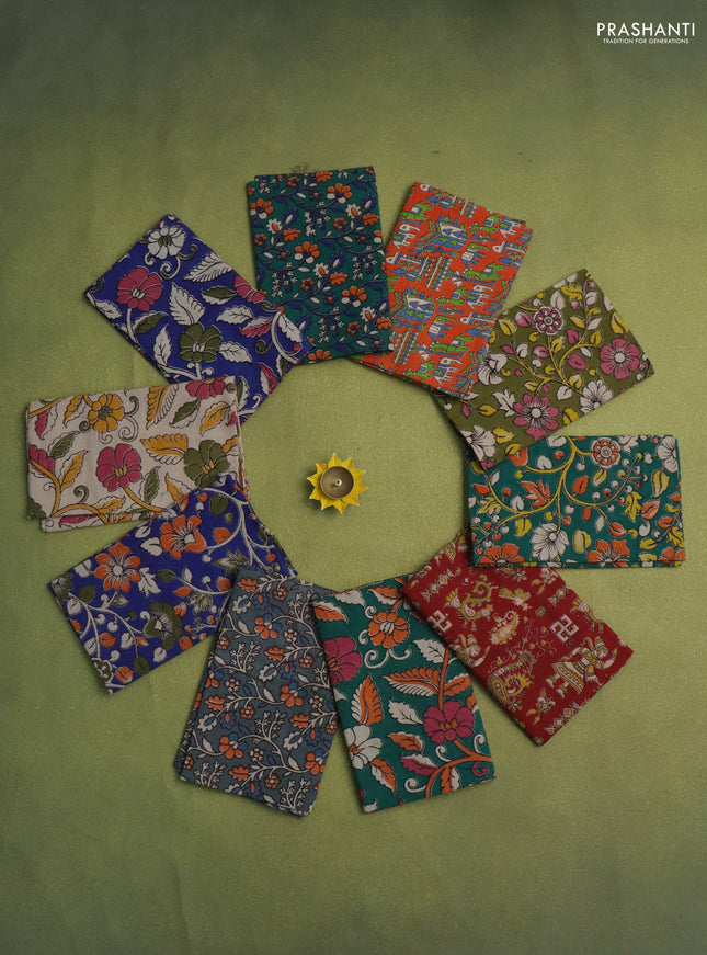 Kalamkari cotton blouse bits multi colour and multi design Pack of 10