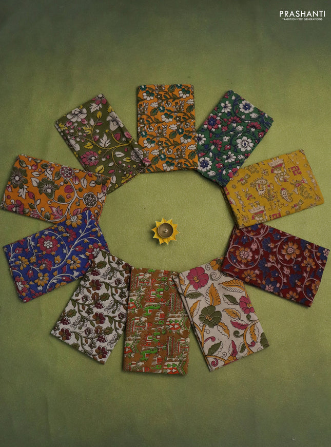 Kalamkari cotton blouse bits multi colour and multi design Pack of 10