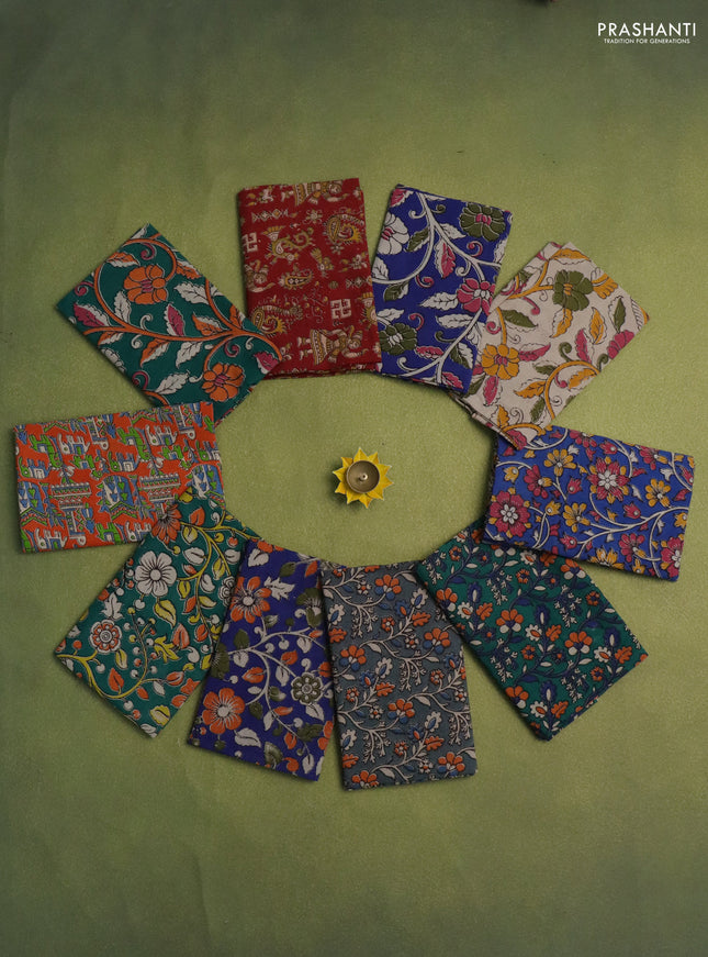 Kalamkari cotton blouse bits multi colour and multi design Pack of 10