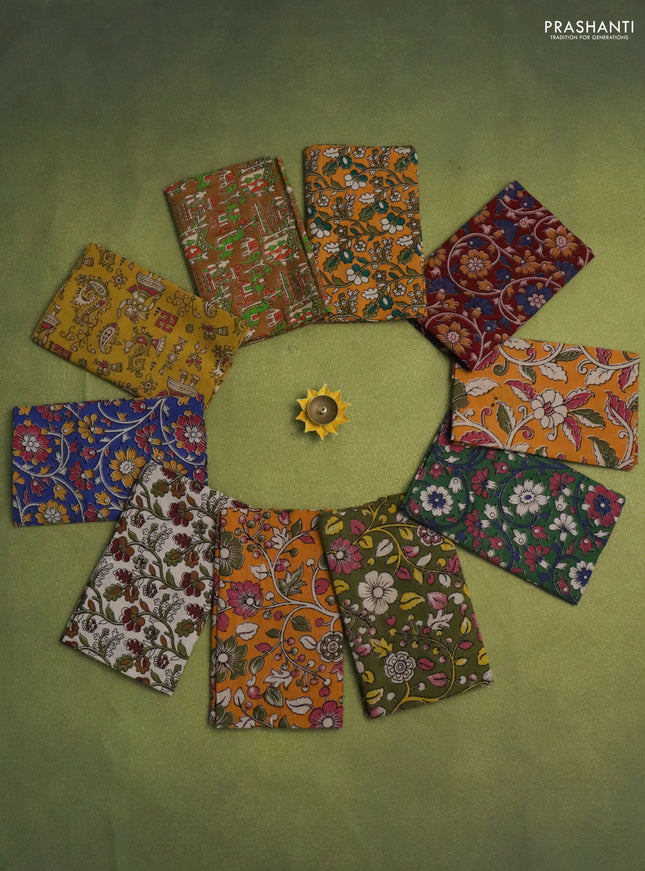 Kalamkari cotton blouse bits multi colour and multi design Pack of 10