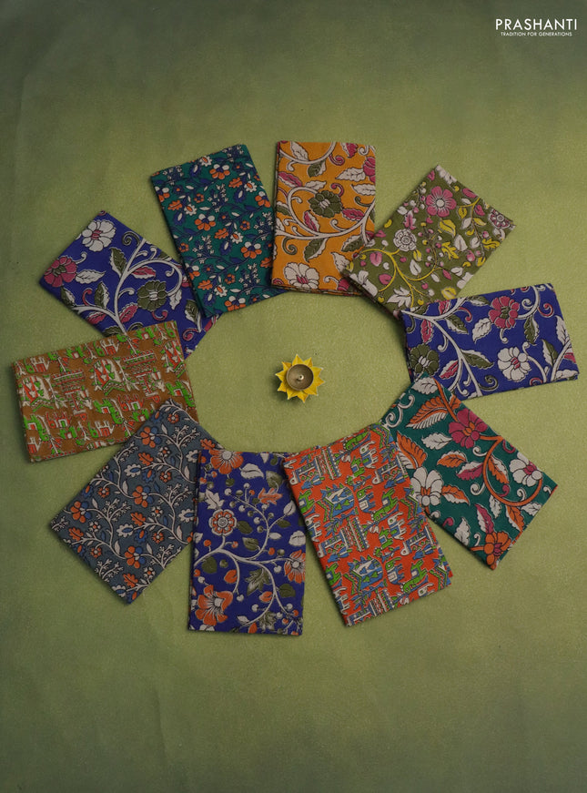 Kalamkari cotton blouse bits multi colour and multi design Pack of 10