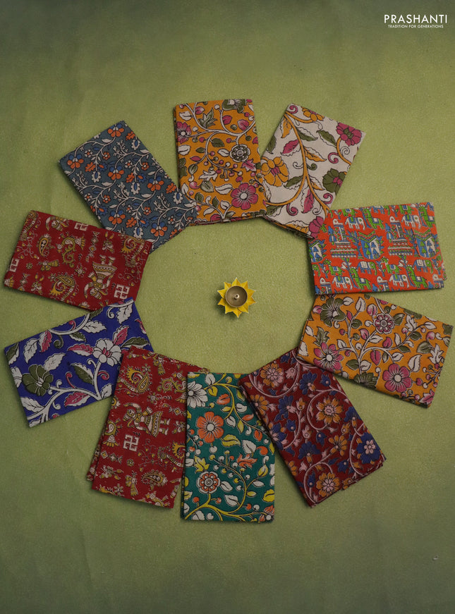 Kalamkari cotton blouse bits multi colour and multi design Pack of 10