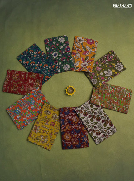 Kalamkari cotton blouse bits multi colour and multi design Pack of 10