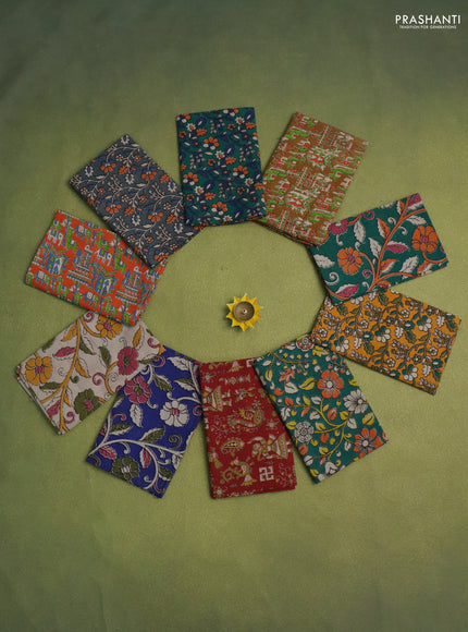Kalamkari cotton blouse bits multi colour and multi design Pack of 10