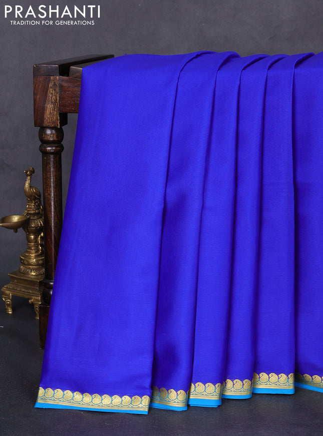 Pure mysore silk saree royal blue and cs blue with plain body and paisley zari woven border