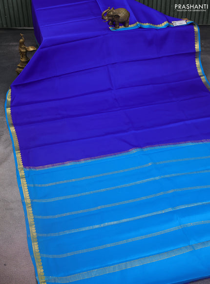 Pure mysore silk saree royal blue and cs blue with plain body and paisley zari woven border