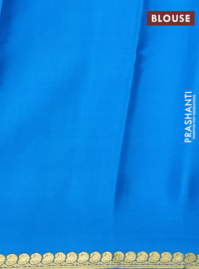 Pure mysore silk saree royal blue and cs blue with plain body and paisley zari woven border