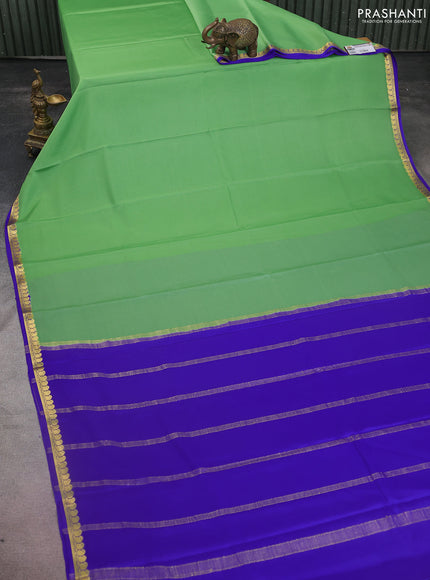Pure mysore silk saree teal green shade and blue with plain body and paisley zari woven border