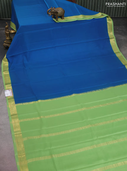 Pure mysore silk saree peacock blue and pista green with plain body and zari woven border
