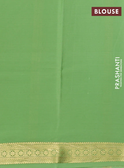 Pure mysore silk saree peacock blue and pista green with plain body and zari woven border