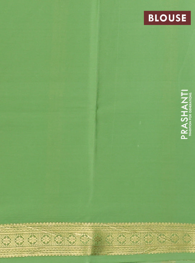 Pure mysore silk saree peacock blue and pista green with plain body and zari woven border
