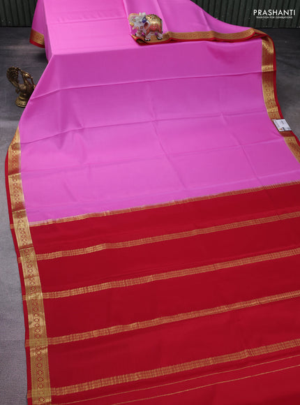 Pure mysore silk saree light pink and red with plain body and zari woven border
