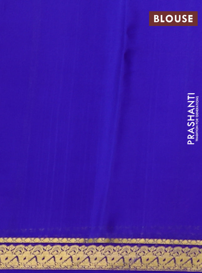 Pure mysore silk saree lotus pink and blue with plain body and zari woven border