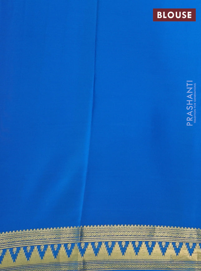 Pure mysore silk saree pink and cs blue with plain body and temple zari woven border