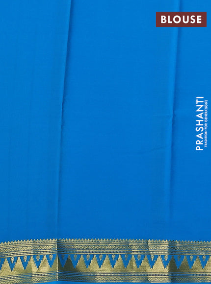 Pure mysore silk saree light green and light blue with plain body and temple zari woven border