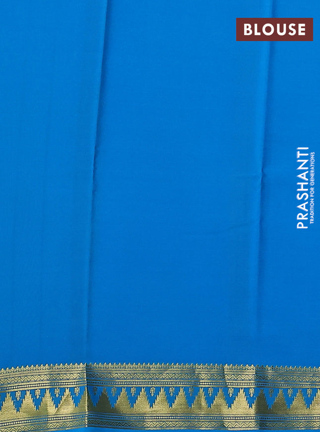 Pure mysore silk saree light green and light blue with plain body and temple zari woven border