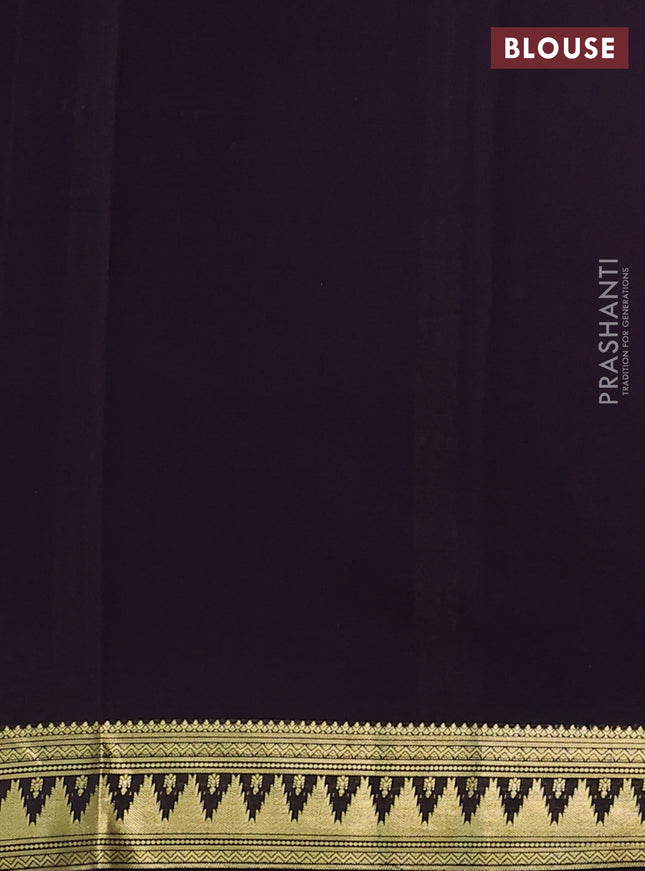 Pure mysore silk saree brown and deep jamun with plain body and temple zari woven border