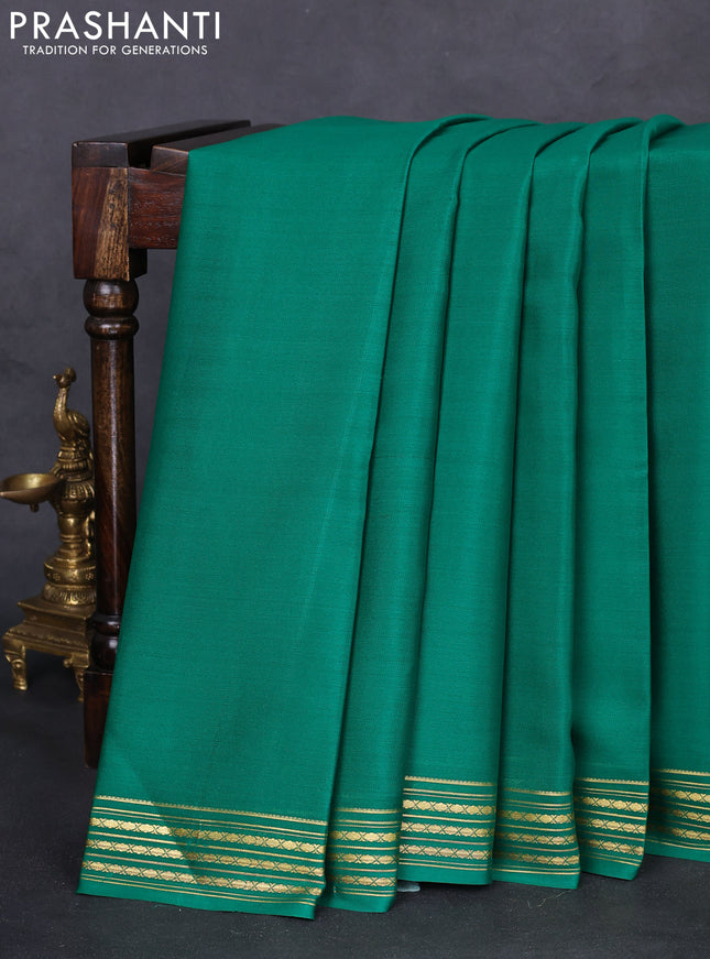 Pure mysore silk saree green with plain body and zari woven border