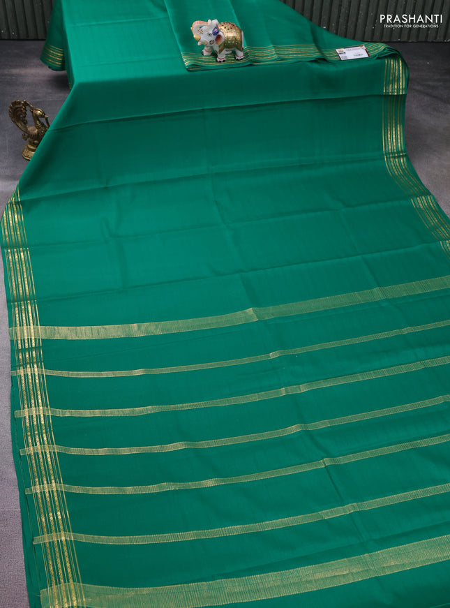 Pure mysore silk saree green with plain body and zari woven border