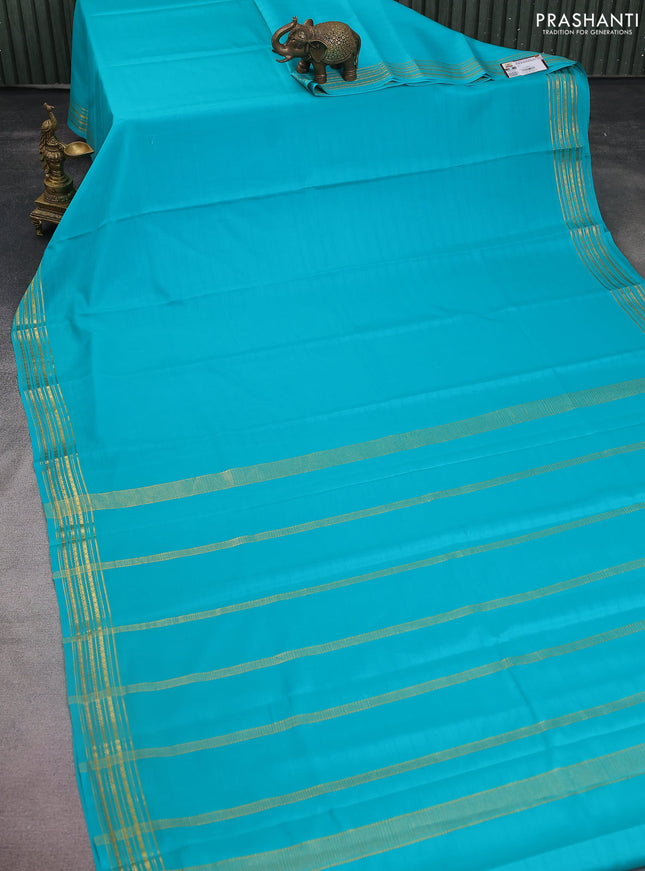 Pure mysore silk saree teal green shade with plain body and zari woven border