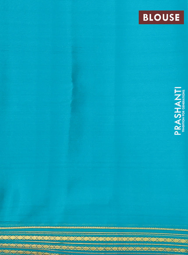 Pure mysore silk saree teal green shade with plain body and zari woven border