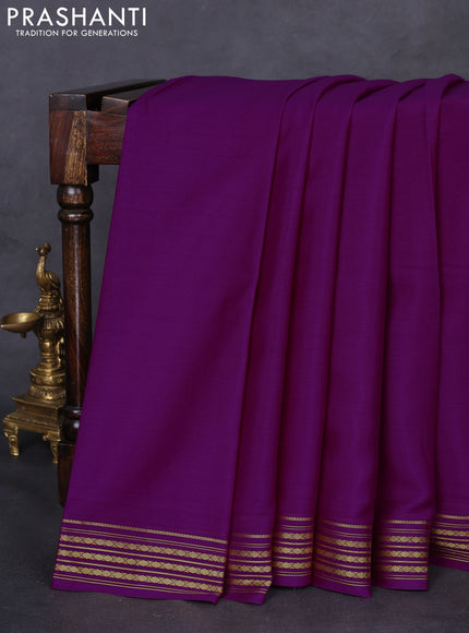 Pure mysore silk saree purple with plain body and zari woven border