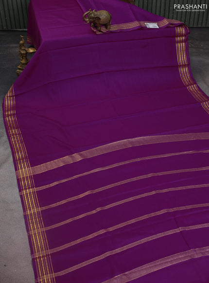 Pure mysore silk saree purple with plain body and zari woven border