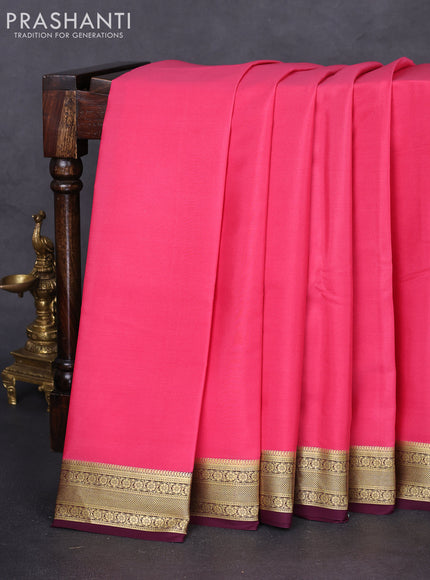 Pure mysore silk saree candy pink and wine shade with plain body and zari woven border