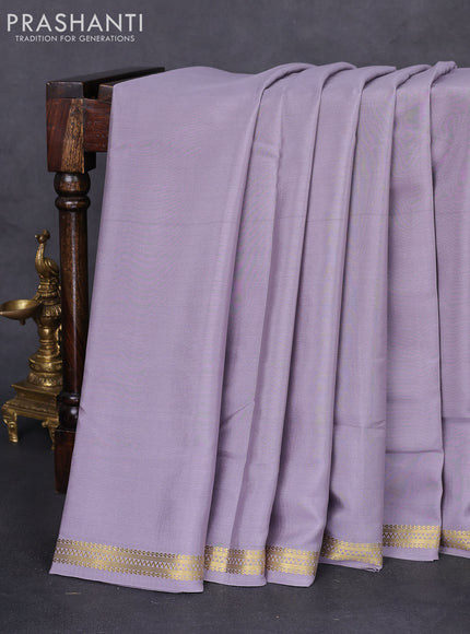 Pure mysore silk saree grey with plain body and zari woven border