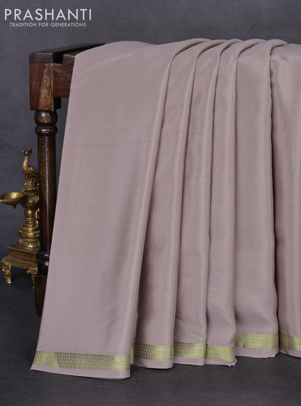 Pure mysore silk saree dark beige with plain body and zari woven border