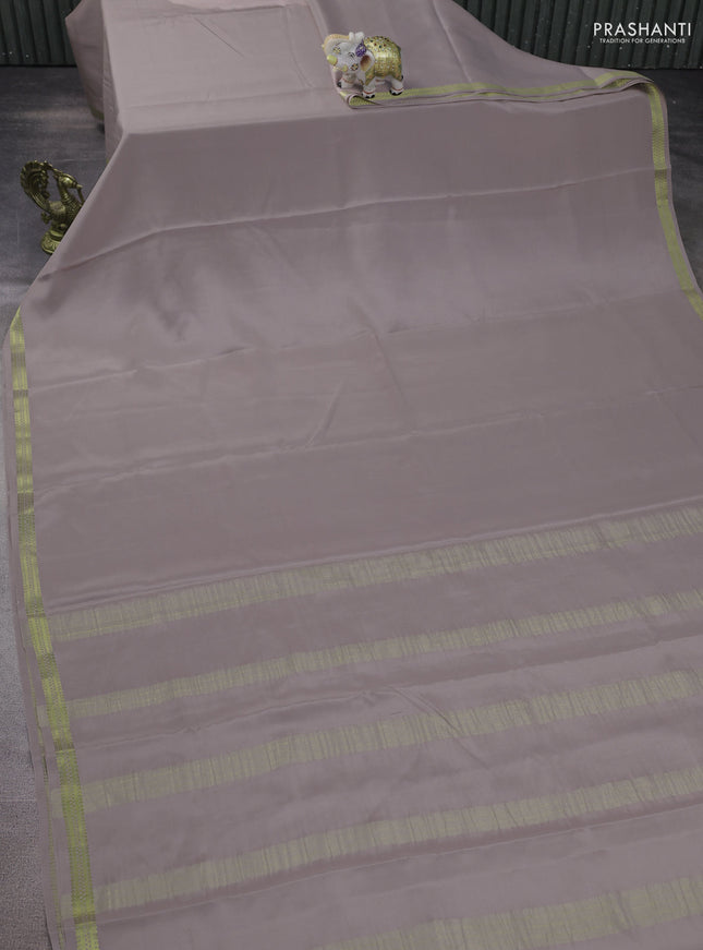 Pure mysore silk saree dark beige with plain body and zari woven border