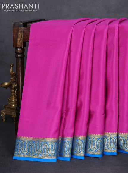 Pure mysore silk saree pink and cs blue with plain body and zari woven border