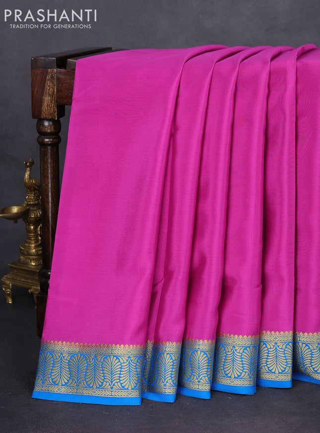Pure mysore silk saree pink and cs blue with plain body and zari woven border