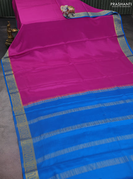 Pure mysore silk saree pink and cs blue with plain body and zari woven border