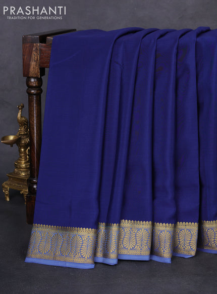 Pure mysore silk saree navy blue and blue shade with plain body and zari woven border