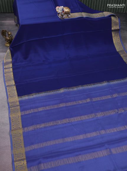 Pure mysore silk saree navy blue and blue shade with plain body and zari woven border