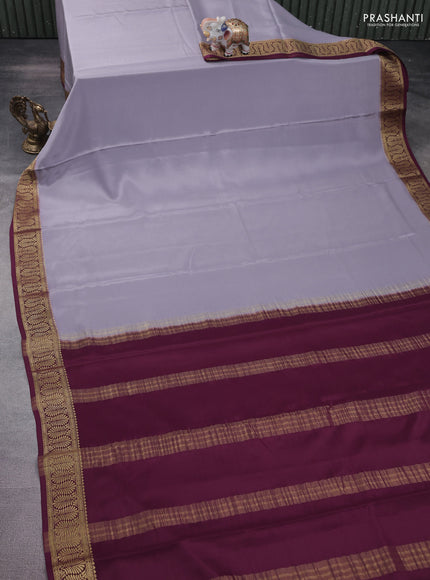 Pure mysore silk saree grey and wine shade with plain body and zari woven border