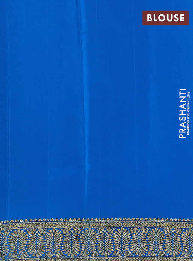 Pure mysore silk saree mild peach shade and cs blue with plain body and zari woven border